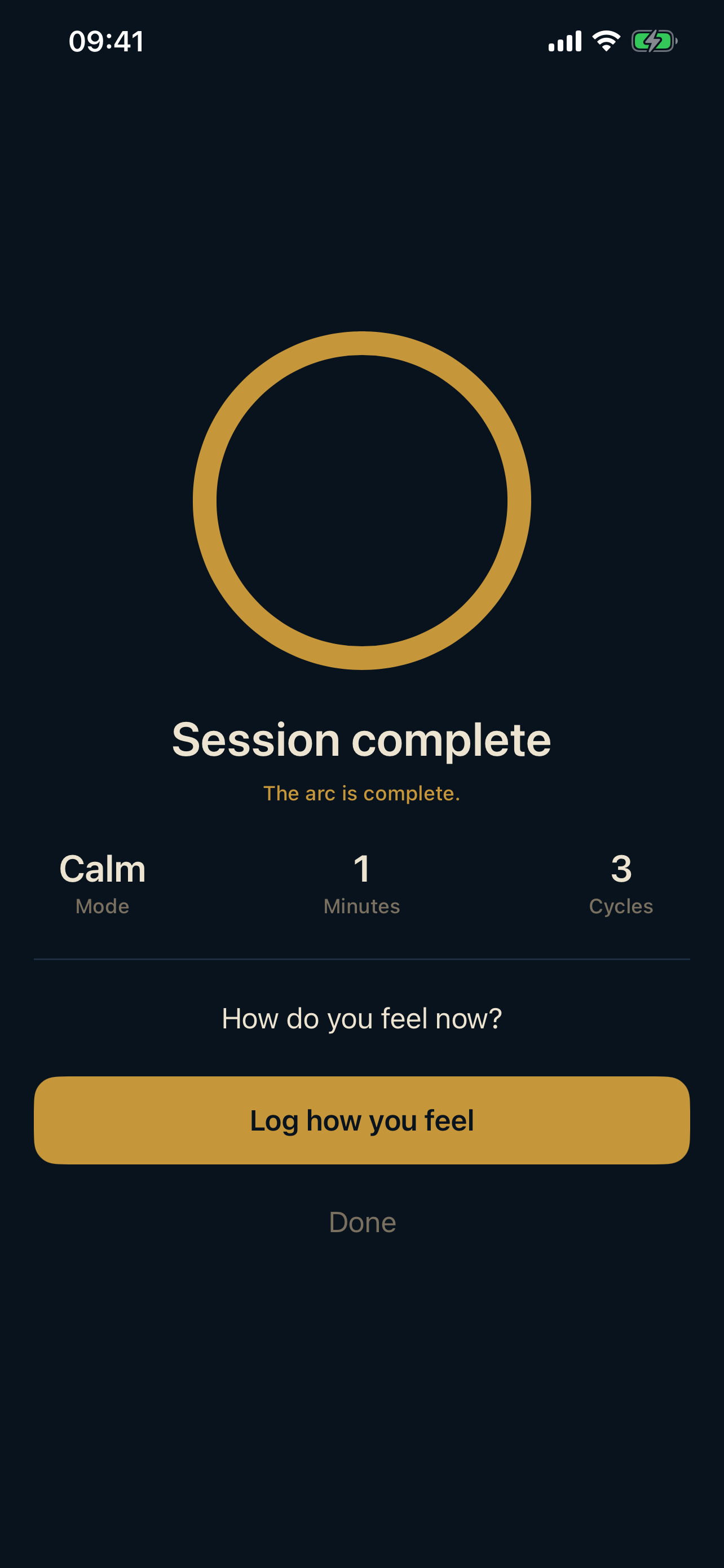 Session complete screen