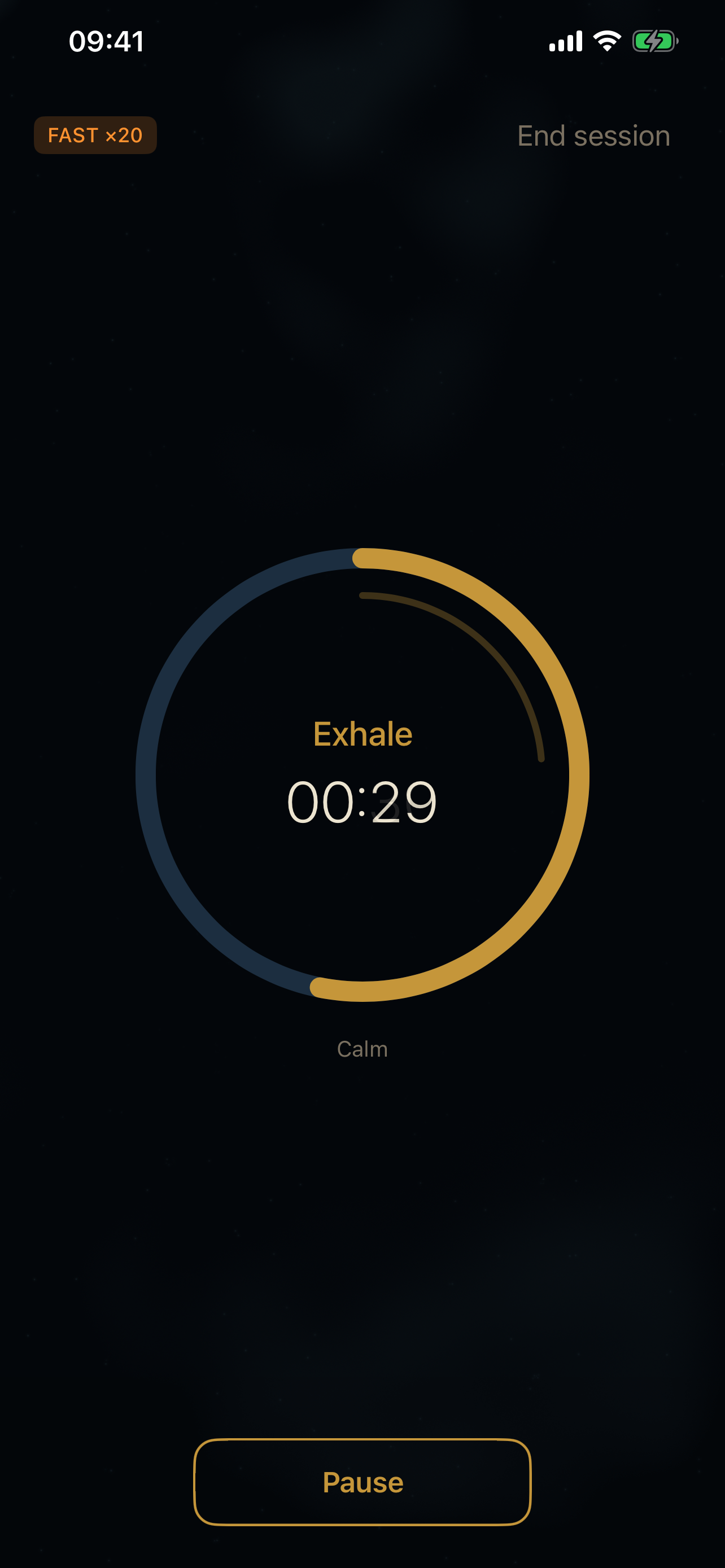 Breath session screen with filling arc